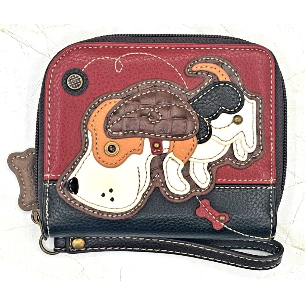 New‎ Chala Beagle Puppy Dog Zippered Around Wallet Faux Leather Wristlet Charm